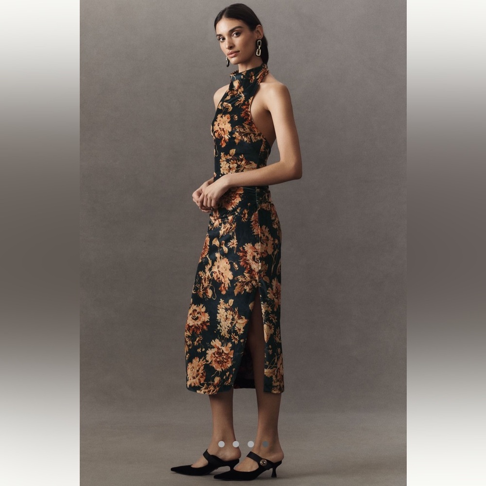 NWT BHLDN Holly Halter Velvet Midi Dress - Black pattern - Picture 4 of 5